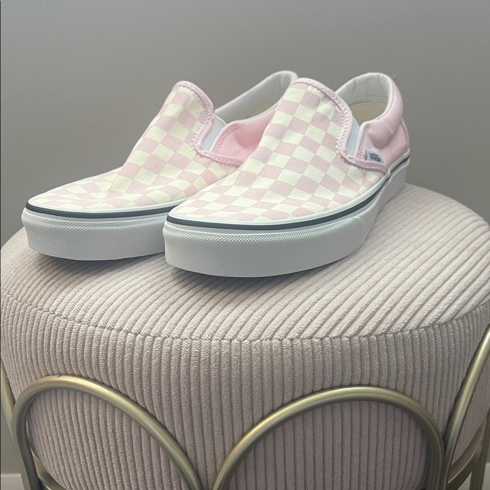 Pink Checker Slip-On Canvas Women's Sneakers